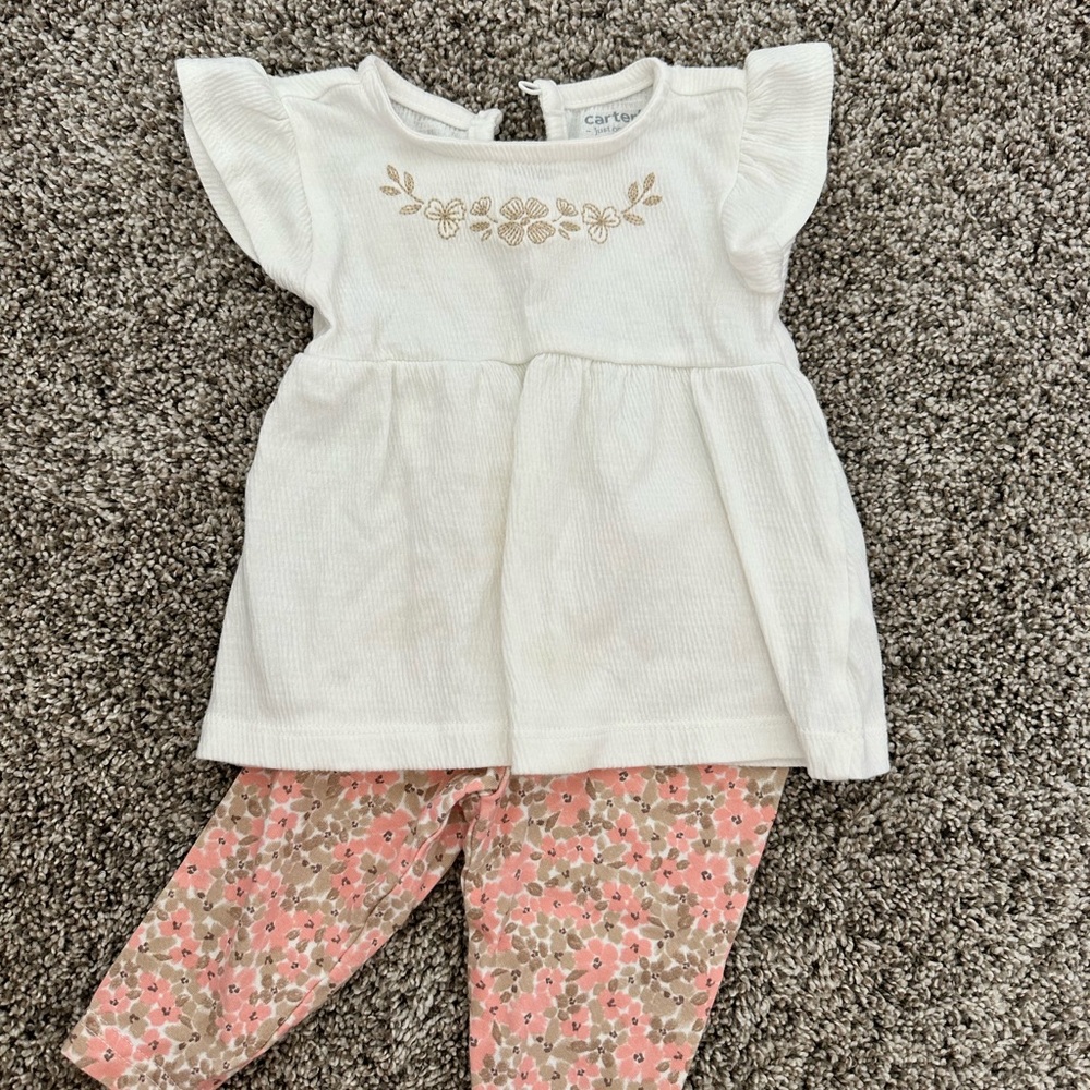 Carter's Floral Embroidered Top and Pink Leggings Set